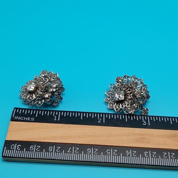 Vintage Waterfall Rhinestone Filigree Clip-On Earrings Tassel Dangle - Picture 9 of 9